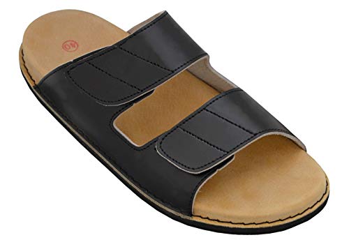 BeComfy Damen Herren Unisex Arbeitsschuhe Naturleder - Flip Flops Schuhe - Orthopädische Schuhe Schwarz Weiß Bedeckt Unbedeckt (Schwarz Rüben, Numeric_40) von BeComfy