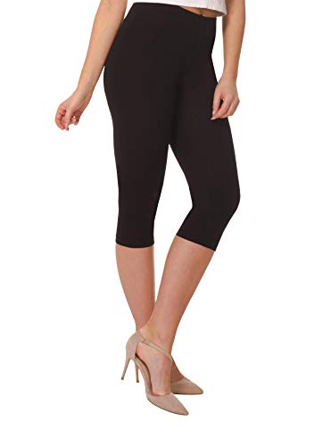 BeComfy Damen Leggings 3/4 Capri aus Baumwolle Viele Größen&Farben Blickdichte Leggins Rot Schwarz Graphit Grau Weiß Blau Rosa Beige (40, Schwarz) von BeComfy