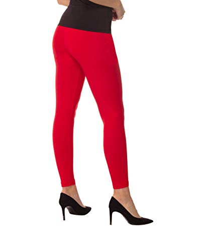 BeComfy Damen Leggings Knöchellang Blickdichte aus Baumwolle Casual Lange Hosen, Rot, 46 - 3XL von BeComfy