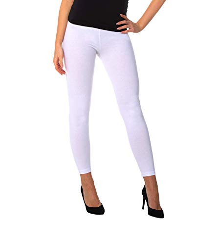 BeComfy Damen Leggings Knöchellang Blickdichte aus Baumwolle Casual Lange Hosen, Weiß, 46 - 3XL von BeComfy
