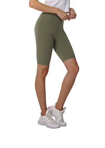 BeComfy Damen Radlerhose Leggings aus Baumwolle Sport Shorts Kurze Knielänge Blickdichte Rot Schwarz Blau Gelb Grau Graphit Weiß 36-56 (36 - S, Olivegrün) von BeComfy