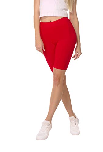 BeComfy Damen Radlerhose Leggings aus Baumwolle Sport Shorts Kurze Knielänge Blickdichte Rot Schwarz Blau Gelb Grau Graphit Weiß 36-56 (36 - S, Rot) von BeComfy