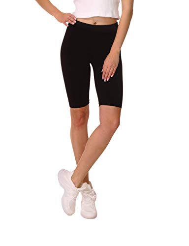 BeComfy Damen Radlerhose Leggings aus Baumwolle Sport Shorts Kurze Knielänge Blickdichte Rot Schwarz Blau Gelb Grau Graphit Weiß 36-56 (40 - L, Schwarz) von BeComfy