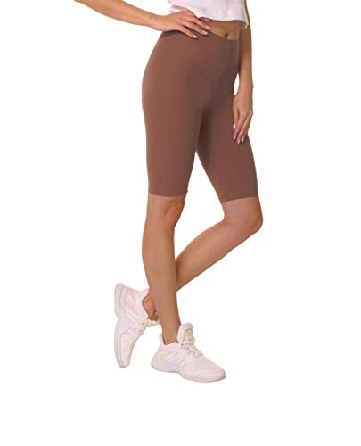 BeComfy Damen Radlerhose Leggings aus Baumwolle Sport Shorts Kurze Knielänge Blickdichte Rot Schwarz Blau Gelb Grau Graphit Weiß 36-56 (42 - XL, Beige) von BeComfy