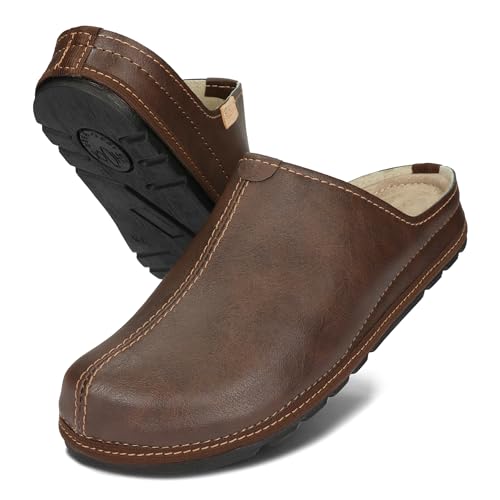 BeComfy Echtes Leder Unisex Hausschuhe Damen Herren Lederpantoffeln Feste Sohle 36-46 EU (Braun, EU Schuhgrößensystem, Erwachsene, Numerisch, M, 44) von BeComfy