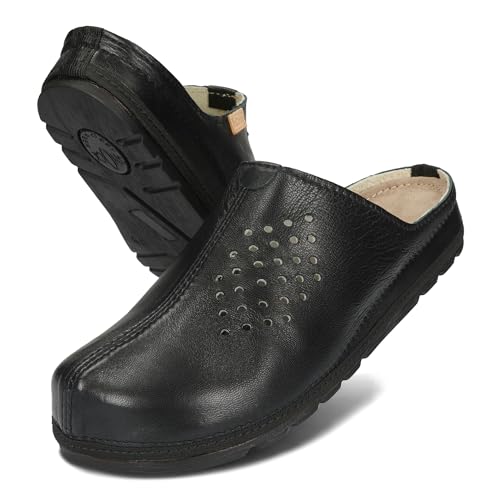 BeComfy Echtes Leder Unisex Hausschuhe Damen Herren Lederpantoffeln Feste Sohle 36-46 EU (Onyx, EU Schuhgrößensystem, Erwachsene, Numerisch, M, 38) von BeComfy