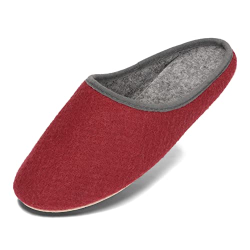 BeComfy Unisex Filzpantoffeln mit Gummisohle Damen Herren Filz Hausschuhe 36-46 EU (Burgunderrot, EU Schuhgrößensystem, Erwachsene, Numerisch, M, 38) von BeComfy