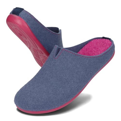 BeComfy Filzpantoffeln für Damen Hausschuhe mit Flexible Gummisohle Leichte Damenpantoffeln 35-42 EU (Blau, EU Schuhgrößensystem, Erwachsene, Numerisch, M, 38) von BeComfy