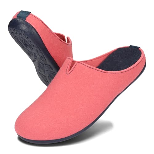 BeComfy Filzpantoffeln für Damen Hausschuhe mit Flexible Gummisohle Leichte Damenpantoffeln 35-42 EU (Korallenrot, EU Schuhgrößensystem, Erwachsene, Numerisch, M, 38) von BeComfy