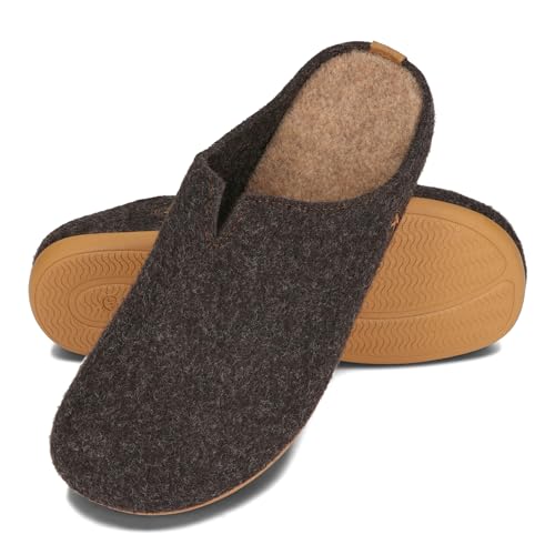 BeComfy Filzpantoffeln für Herren Hausschuhe mit Flexible Gummisohle Leichte Herrenpantoffeln Modell Komfort 39-47 EU (Braun, EU Schuhgrößensystem, Erwachsene, Numerisch, M, 41) von BeComfy