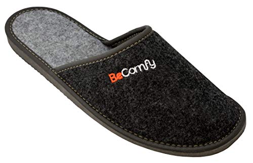 BeComfy Herren Filz Hauschuhe Eva Sohle Bequeme mit Stickerei (Graphite mit licht Innenshole, numeric_40, numeric_40) von BeComfy