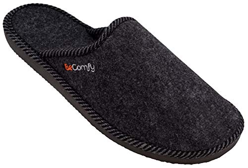 BeComfy Herren Filz Hauschuhe Stabile EVA Memory-Schaum Sohle Bequeme Filz Pantoffeln Graphite Grau 40 41 42 43 44 45 46 (40, Graphite, numeric_40) von BeComfy