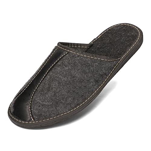 BeComfy Herren Filz Hausschuhe Männer Pantoffeln Licht Filzpantoffeln Hausschuhe Herren 40-46 EU (Schwarz mit leder, EU Schuhgrößensystem, Erwachsene, Numerisch, M, 41) von BeComfy