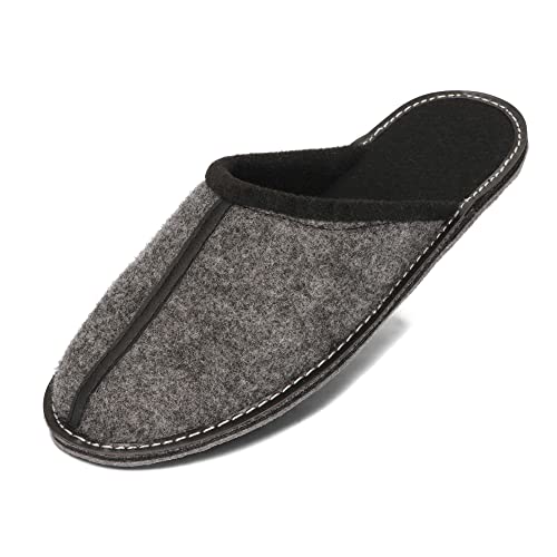 BeComfy Herren Filzpantoffeln Hausschuhe Pantoffel Filz Filzsohle Sehr Leicht Grau Schwarz 40 41 42 43 44 45 46 EU (Grau-Schwarz, EU Schuhgrößensystem, Erwachsene, Numerisch, M, 45) von BeComfy