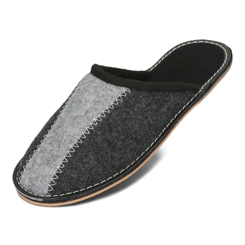 BeComfy Herren Filzpantoffeln Hausschuhe Pantoffel Filz Gummisohle Sehr Leicht Grau Schwarz 40 41 42 43 44 45 46 EU (Graphite-Schwarz, EU Schuhgrößensystem, Erwachsene, Numerisch, M, 40) von BeComfy