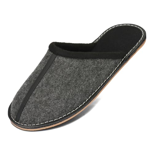 BeComfy Herren Filzpantoffeln Hausschuhe Pantoffel Filz Gummisohle Sehr Leicht Grau Schwarz 40 41 42 43 44 45 46 EU (Grau-Schwarz, EU Schuhgrößensystem, Erwachsene, Numerisch, M, 40) von BeComfy