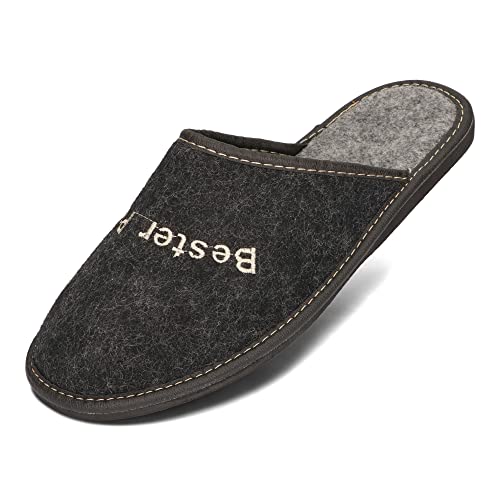 BeComfy Herren Filzpantoffeln aus Naturreinem Filz Hausschuhe mit Gummisohle 40-46 EU (Schwarz/Bester Papa, EU Schuhgrößensystem, Erwachsene, Numerisch, M, 40) von BeComfy