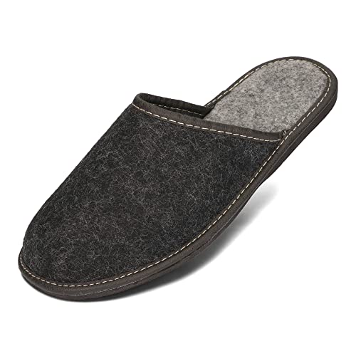 BeComfy Herren Filzpantoffeln aus naturreinem Filz Hausschuhe mit Gummisohle - Sehr Leicht - Hausschuhe Pantoffel Filz Crema Braun 40 41 42 43 44 45 46 (40 EU, Schwarz mit Profilierter Einlage) von BeComfy