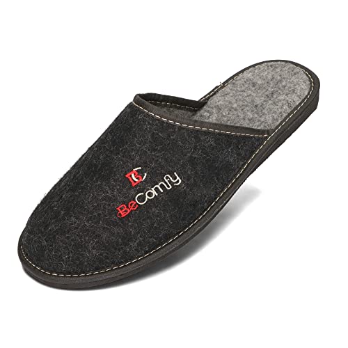 BeComfy Herren Filzpantoffeln aus naturreinem Filz Hausschuhe mit Gummisohle - Sehr Leicht - Hausschuhe Pantoffel Filz Crema Braun 40 41 42 43 44 45 46 (40 EU, Schwarz Rot BeComfy) von BeComfy