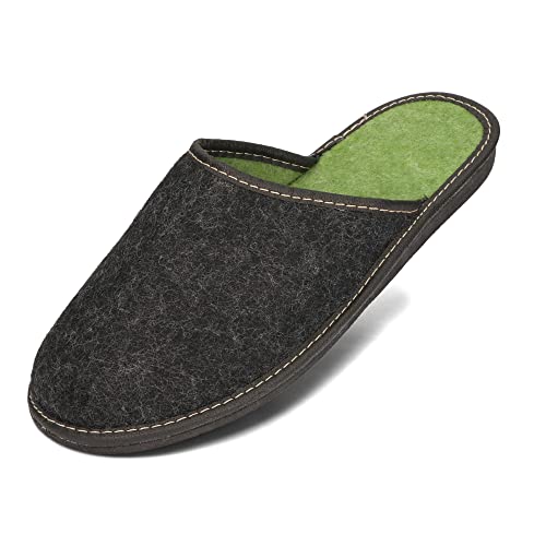 BeComfy Herren Filzpantoffeln aus Naturreinem Filz Hausschuhe mit Gummisohle 40-46 EU (Schwarz/Grün, EU Schuhgrößensystem, Erwachsene, Numerisch, M, 44) von BeComfy
