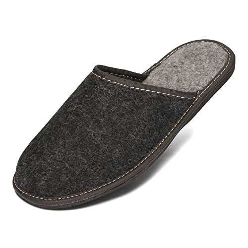 BeComfy Herren Filzpantoffeln aus Naturreinem Filz Hausschuhe mit Gummisohle 40-46 EU (Schwarz/Grau, EU Schuhgrößensystem, Erwachsene, Numerisch, M, 44) von BeComfy