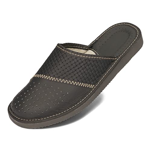 BeComfy Herren Hausschuhe Leder EVA-Sohle Hausschuh Männer Pantoffeln Herrenhausschuhe Schwarz Braun Grau 40-46 EU (Onyx, EU Schuhgrößensystem, Erwachsene, Numerisch, M, 41) von BeComfy