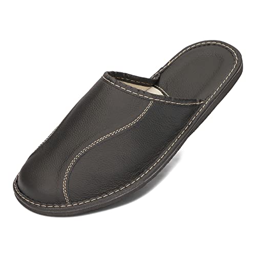 BeComfy Herren Hausschuhe Leder Pantoffel Männer Pantoffeln aus Echtleder Mann Schwarz Braun 40-50 EU (Tinte, EU Schuhgrößensystem, Erwachsene, Numerisch, M, 43) von BeComfy