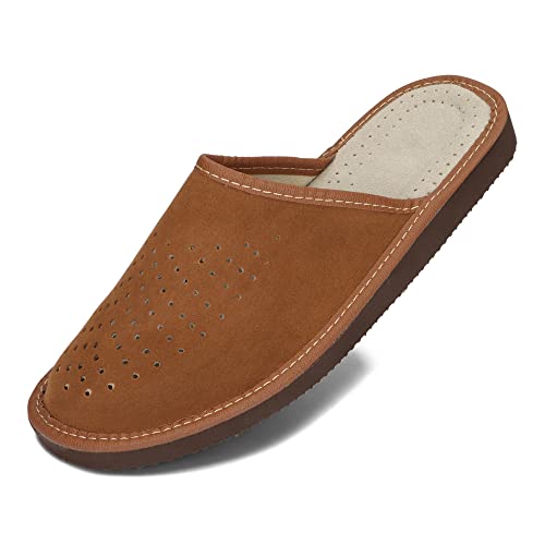 BeComfy Herren Hausschuhe Wildleder EVA-Sohle Pantoffeln Männer Leder Herrenhausschuhe 40-46 EU (Braun, EU Schuhgrößensystem, Erwachsene, Numerisch, M, 43) von BeComfy