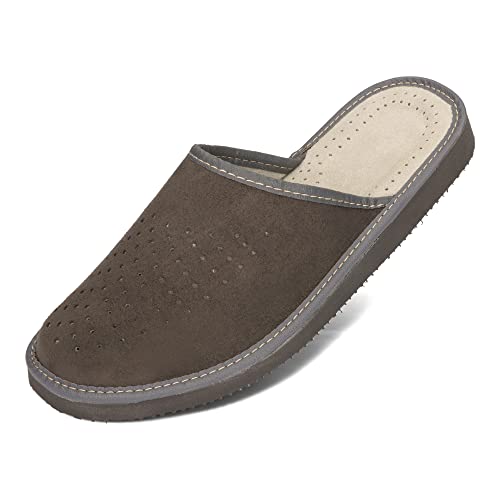 BeComfy Herren Hausschuhe Wildleder EVA-Sohle Pantoffeln Männer Leder Herrenhausschuhe 40-46 EU (Grau, EU Schuhgrößensystem, Erwachsene, Numerisch, M, 43) von BeComfy