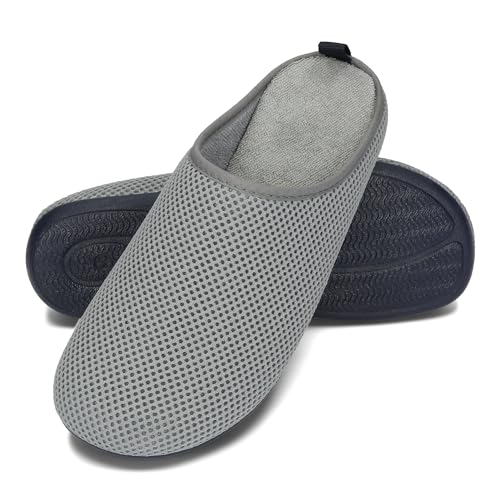 BeComfy Herren Hausschuhe aus luftigem Netzmaterial mit Flexible Gummisohle Leichte Herrenpantoffeln 39-47 EU/Grau, 39 von BeComfy
