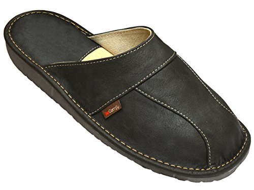 BeComfy Herren Leder Hausschuhe mit geformtem Fußbett Bequeme Pantoffeln für Zuhause und Entspannung Größen 40-46 EU (40, Grau) von BeComfy