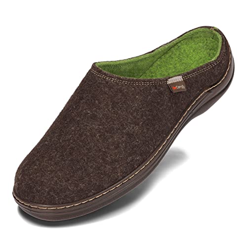 BeComfy Herren Pantoffeln mit Feste Sohle - Wollen Filz - Pantoffeln für Herren rutschfest Filzpantoffeln Braun Grün Größe 40 41 42 43 44 45 (44 EU, Braun) von BeComfy