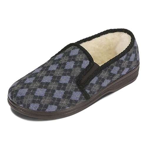 BeComfy Herren Warme Filz Hausschuhe Gefüttert mit Wolle 40-46 EU (Blau, EU Schuhgrößensystem, Erwachsene, Numerisch, M, 44) von BeComfy