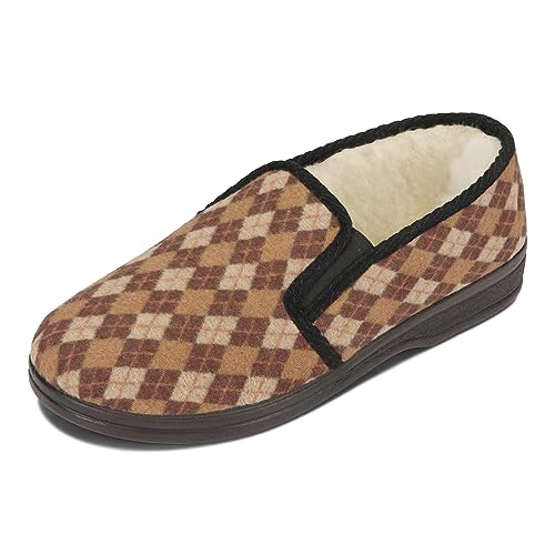 BeComfy Herren Warme Filz Hausschuhe Gefüttert mit Wolle 40-46 EU (Braun-Beige, EU Schuhgrößensystem, Erwachsene, Numerisch, M, 42) von BeComfy