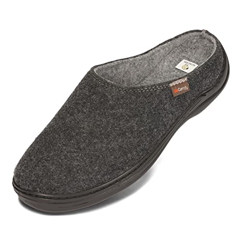 BeComfy Herren Wollen Filz Pantoffeln Feste Sohle Hausschuhe Naturrein Filz Rutschfest Filzpantoffeln Braun Grün Größe 40 41 42 43 44 45 (Schwarz, numeric_40) von BeComfy