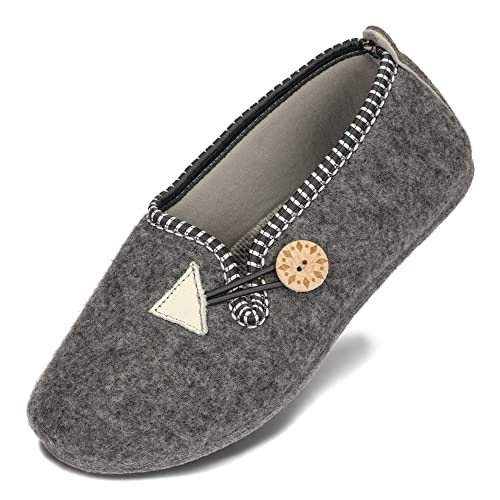 BeComfy Damen Filzhauschuhe Knopf Grau Filzsohle 36-42 EU (Grau, EU Schuhgrößensystem, Erwachsene, Numerisch, M, 37) von BeComfy