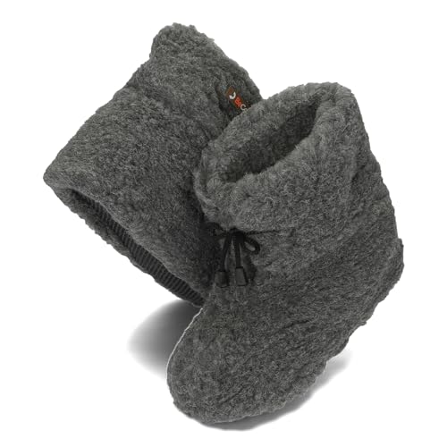 BeComfy Warme Hausschuhe Damen Herren Hüttenschuhe aus Schafwolle Wollhausschuhe Unisex Hausstiefel mit Schnürsenkeln 36-46 (Graphit, EU Schuhgrößensystem, Erwachsene, Numerisch, M, 46) von BeComfy