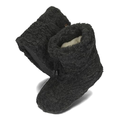BeComfy Warme Hausschuhe Damen Herren Hüttenschuhe aus Schafwolle Wollhausschuhe Unisex Hausstiefel mit Schnürsenkeln 36-46 (Schwarz, EU Schuhgrößensystem, Erwachsene, Numerisch, M, 42) von BeComfy