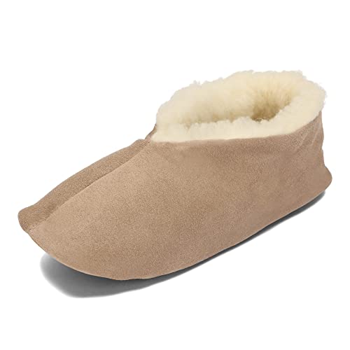 BeComfy Warme Leder Hausschuhe Wolle Damen Herren Wildleder Winter Gefüttert Pantoffeln Schaffell 36-46 EU (Beige, eu_Footwear_Size_System, Adult, Women, Numeric, medium, Numeric_36) von BeComfy