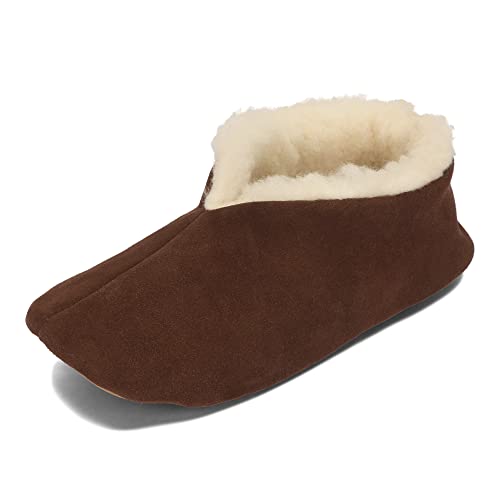 BeComfy Unisex Warme Leder Wolle Hausschuhe Damen Herren Winter Gefüttert Wildleder Pantoffeln 36-46 EU (Braun, EU Schuhgrößensystem, Erwachsene, Numerisch, M, 36) von BeComfy