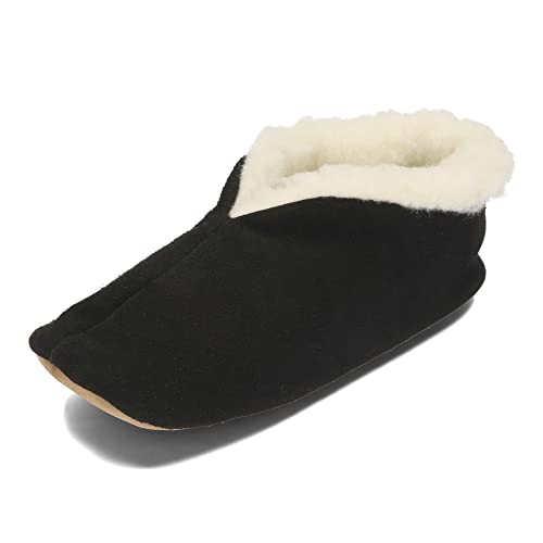 BeComfy Unisex Warme Leder Wolle Hausschuhe Damen Herren Winter Gefüttert Wildleder Pantoffeln 36-46 EU (Schwarz, EU Schuhgrößensystem, Erwachsene, Numerisch, M, 38) von BeComfy