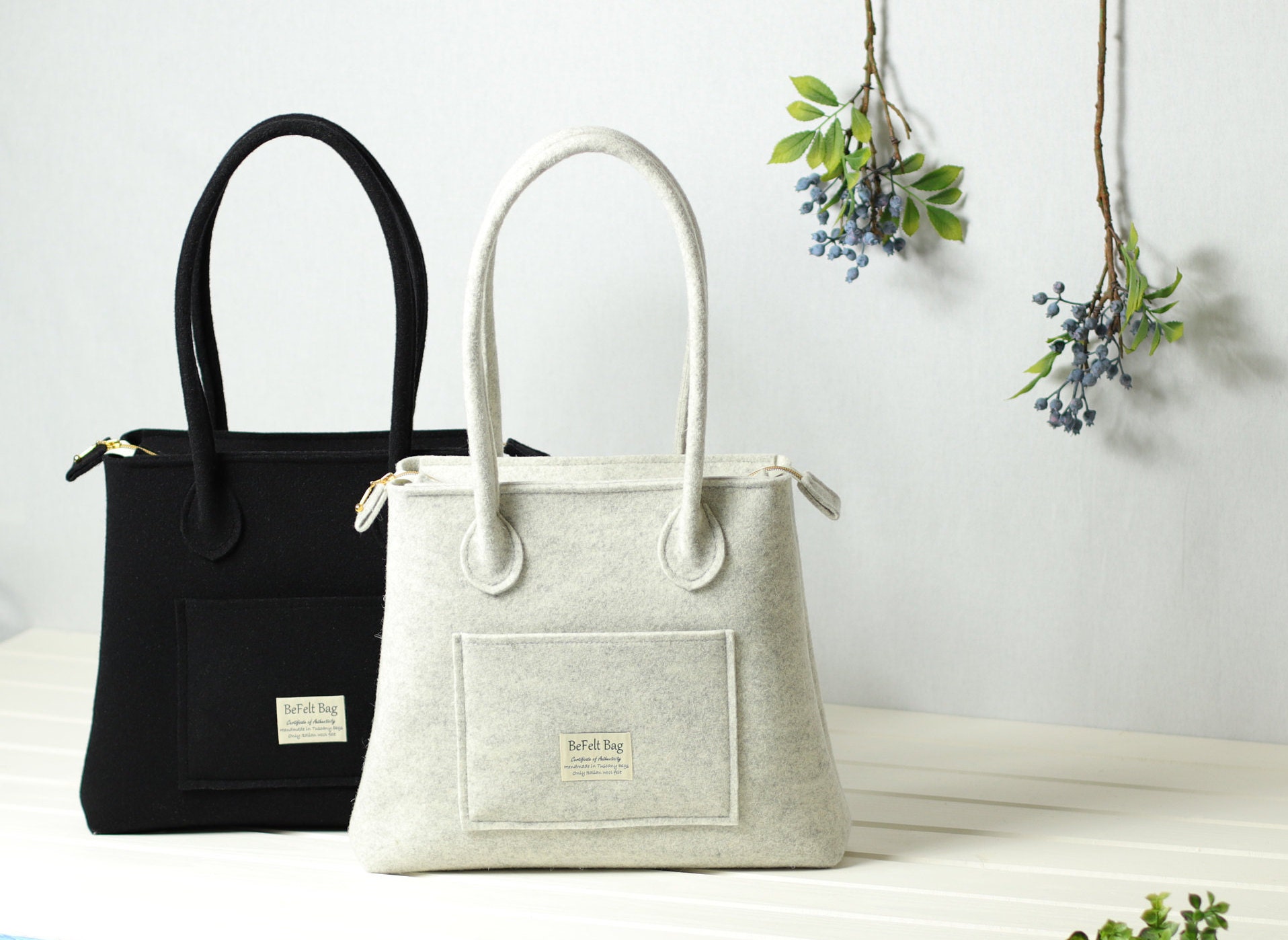 Damentasche Mit Langen Henkeln, Filztaschen Hellgrau, Reißverschlusstasche, Schwarze Einkaufstasche, Laptoptasche, Schultertasche, Handgemachte Damentasche Mit Langen Henkeln, Filztaschen Hellgrau, Reißverschlusstasche, Schwarze Einkaufstasche, Laptoptasche, Schultertasche, Handgemachte von BeFeltBag
