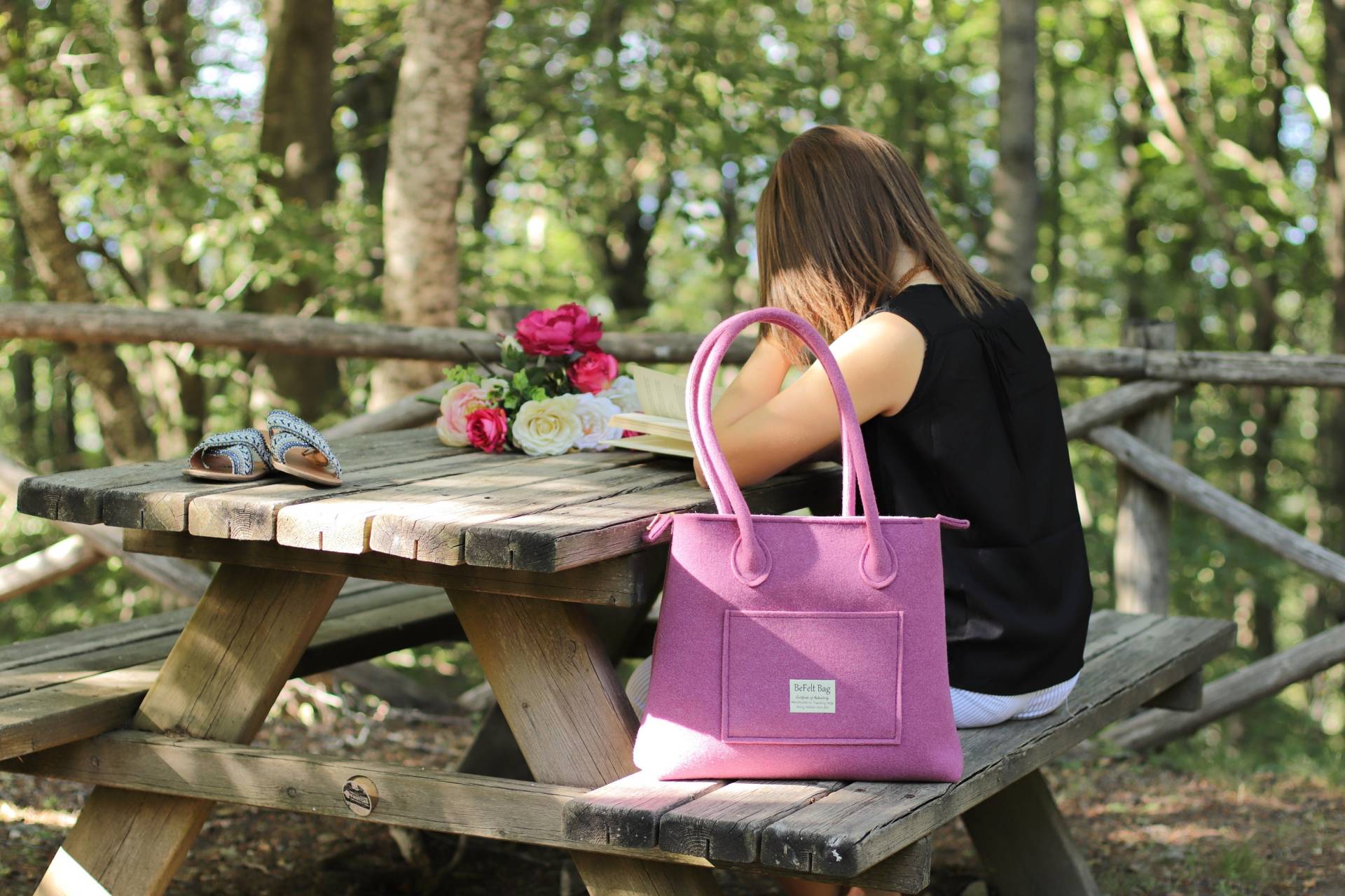 Filztasche, Cyclamen Violette Wollfilztasche, Reißverschlusstasche, Lila Leichte Tasche Frau, Laptoptasche Henkel, Alltagstasche Shopper, Groß von BeFeltBag