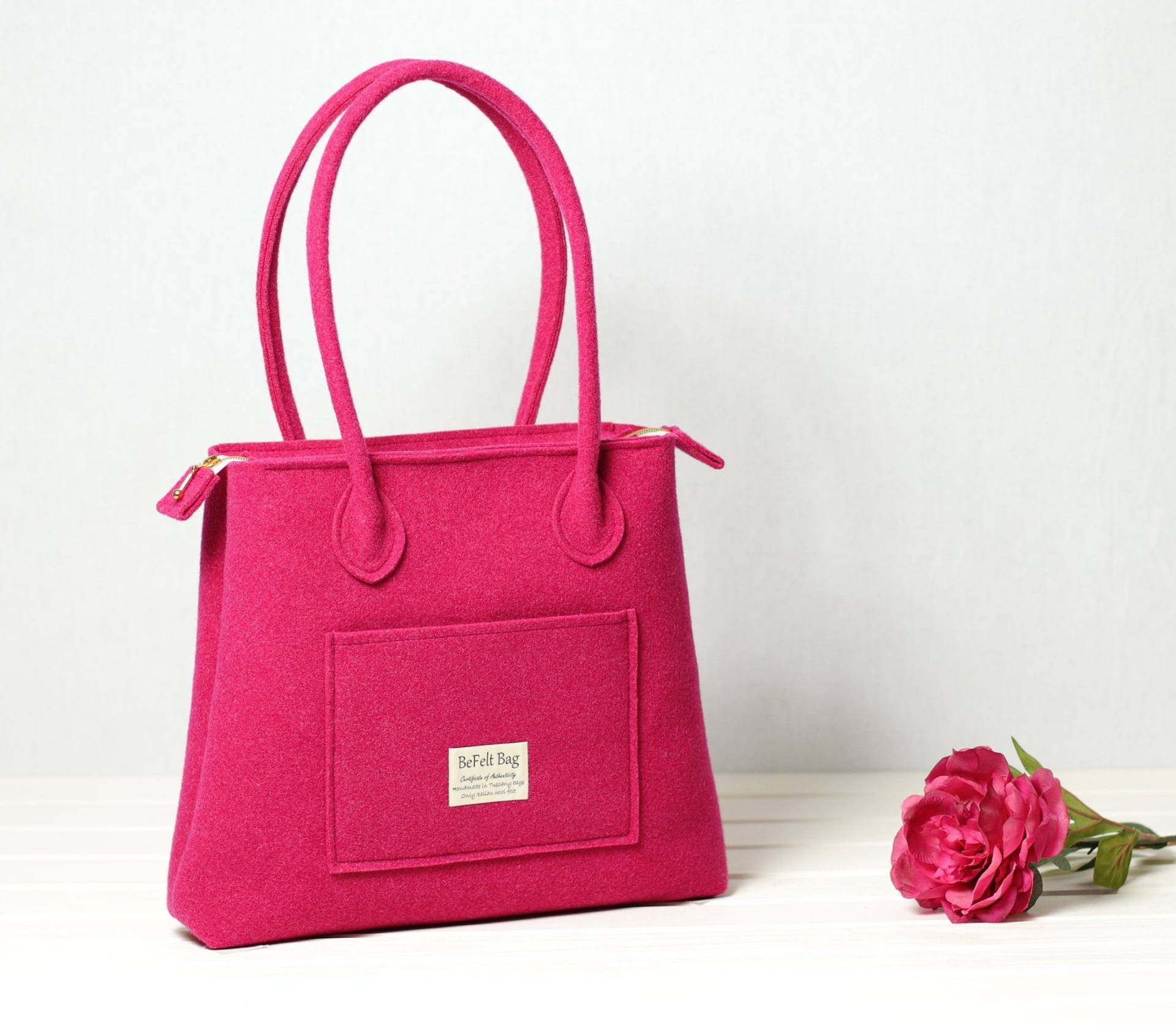 Lässige Schultertasche, Magentarote Tasche Frau, Laptoptasche Henkel, Alltägliche Handtasche, Fuchsia Große Einkaufstasche Mit Reißverschluss Lässige Schultertasche, Magentarote Tasche Frau, Laptoptasche Henkel, Alltägliche Handtasche, Fuchsia Große Einkaufstasche Mit Reißverschluss von BeFeltBag
