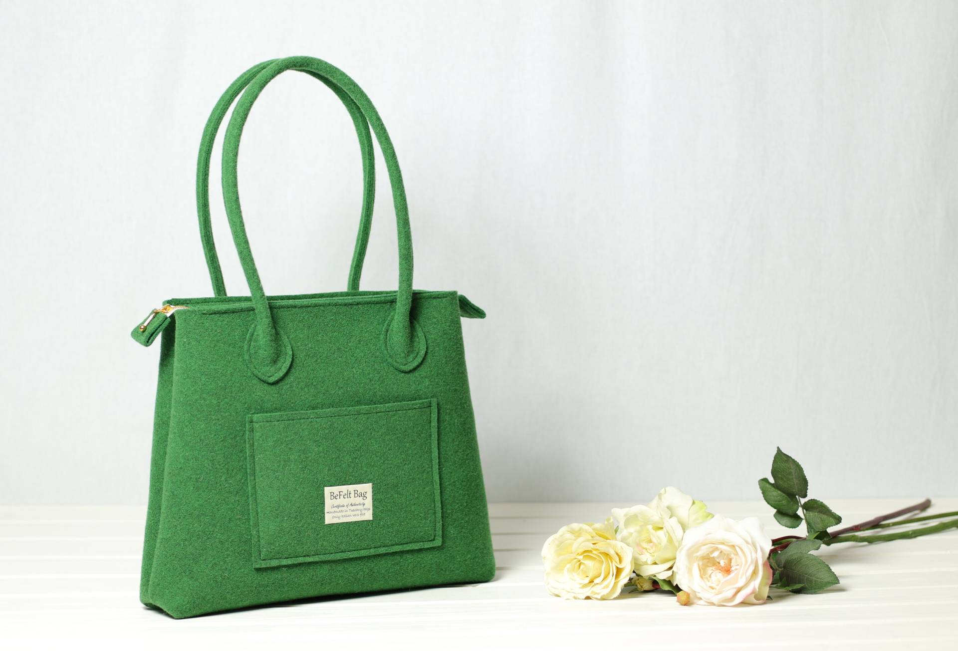 Tasche Aus Filzgrün Mit Langen Henkeln, Reißverschlusstasche Taschen, Laptoptasche, Shopper Handtasche, Schultertasche, Shopper, Große Tasche Aus Filzgrün Mit Langen Henkeln, Reißverschlusstasche Taschen, Laptoptasche, Shopper Handtasche, Schultertasche, Shopper, Große von BeFeltBag