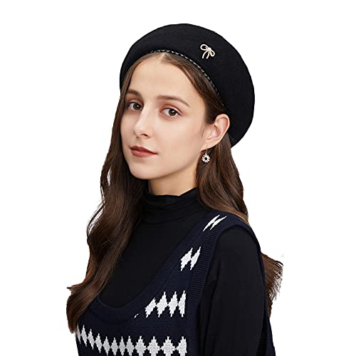 BeFur Damen Barette Klassische Der Französische Künstler Frauen Baskenmütze Wolltuch Weich Angenehm Anmut Schwarz von BeFur