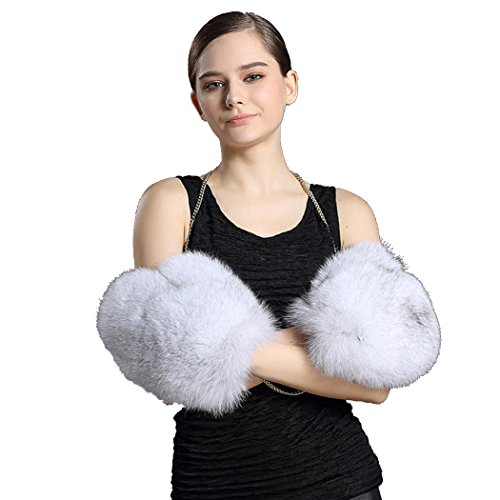 BeFur Damen Fuchspelz Fell winter Handschuh Fausthandschuhe Fäustlinge mit der Kette - color 2 von BeFur