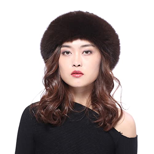 BeFur Damen Wintermütze Strick mit Fuchs Krempe Echtpelz Rundmütze Baskenmütze Schwarz von BeFur