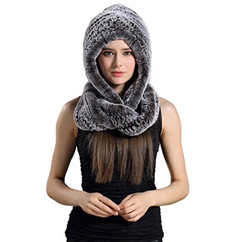 BeFur Dicke Flauschige Fellmütze Echte Rex Kaninchen Fell Schal Stricke Kapuze Kapuzenschal- color 11 von BeFur