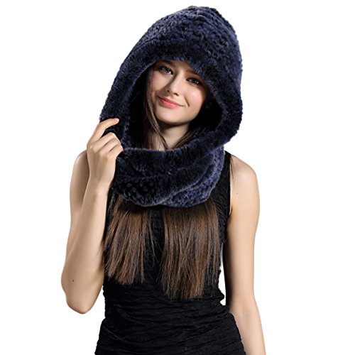 BeFur Dicke Flauschige Fellmütze Echte Rex Kaninchen Fell Schal Stricke Kapuze Kapuzenschal- color 13 von BeFur